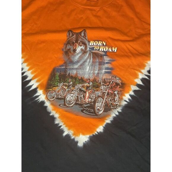 Vtg 90s Cottonnet Tag Men 2XL Born to Roam 3D Motorcycle Wolf T Shirt Black NWOT - Picture 1 of 3